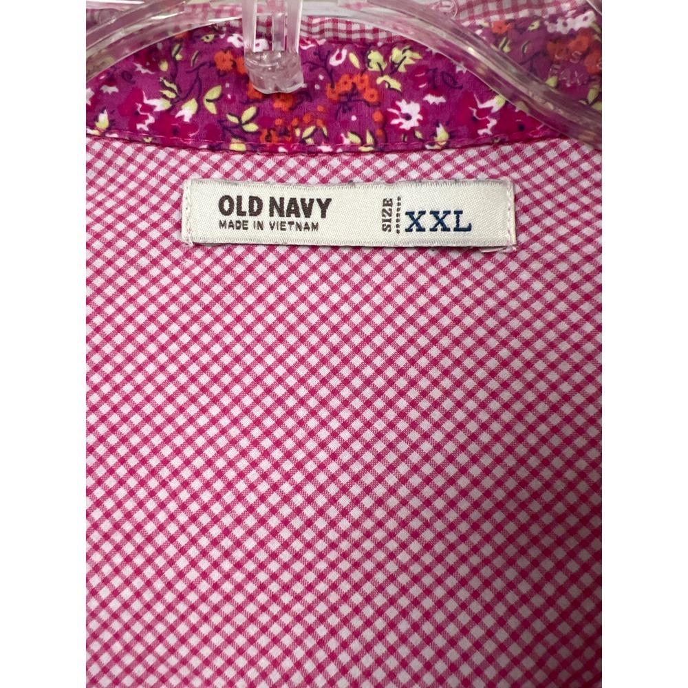 Old Navy Button Down Shirt Womens XXL Pink Gingham Western Pearl Snap Cotton - Picture 2 of 8